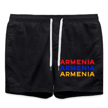 Armenia Dreifarbig Schrift-Design - Badeshorts - Schwarz - Vorne - AI Model Male 185 light (185cm)