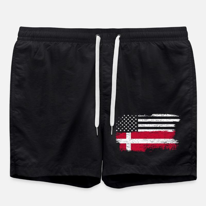 Grunge US Danish Flag Fusion - Swim Trunks - black