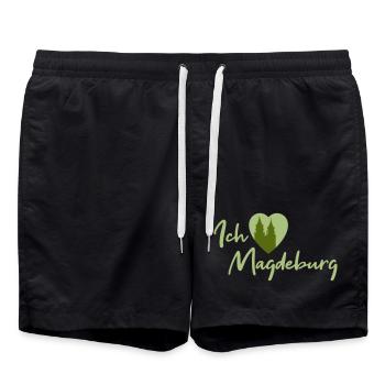 Ich liebe Magdeburg - Schriftzug - Badeshorts - Schwarz - Vorne - AI Model Male 185 light (185cm)