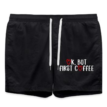 ok first coffee coffee saying font breakfast - Swim Trunks - black - Front - AI Model Male 185 light (185cm)