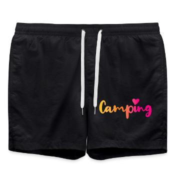 Camping Verlauf Herz pink Quote Fan Camper Outdoor - Badeshorts - Schwarz - Vorne - AI Model Male 185 light (185cm)