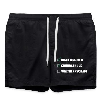 Einschulung | Schulkind 2026 - Weltherrschaft - Badeshorts - Schwarz - Vorne - AI Model Male 185 light (185cm)