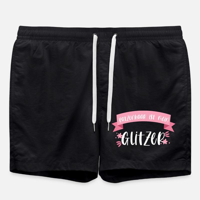 Katze Haustier Katzenhaar Glitzer Geschenk - Badeshorts - Schwarz