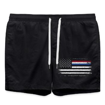 Rugged American Flag with Blue Accent - Swim Trunks - black - Front - AI Model Male 185 light (185cm)