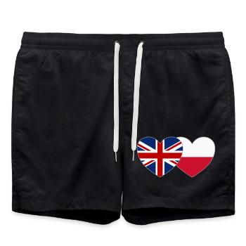 Great Britain Poland Flag Heart - Swim Trunks - black - Front - AI Model Male 185 light (185cm)