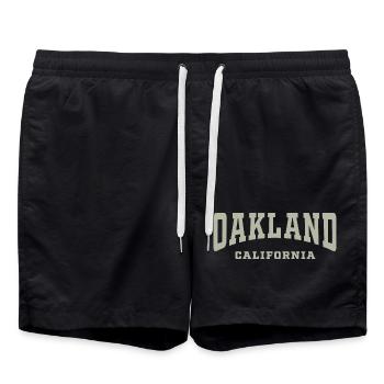 Oakland California Typography Tee - Swim Trunks - black - Front - AI Model Male 185 light (185cm)