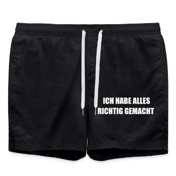 Ich habe alles richtig gemacht, lustiger Spruch - Badeshorts - Schwarz - Vorne - AI Model Male 185 light (185cm)