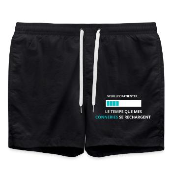 Veuillez patienter mes conneries se rechargent - Short de bain - noir - Devant - AI Model Male 185 light (185cm)