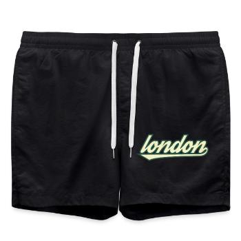 London Retro Schriftzug Tee - Badeshorts - Schwarz - Vorne - AI Model Male 185 light (185cm)