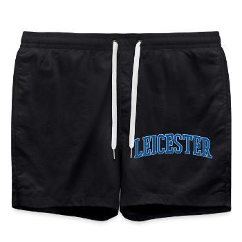 Leicester Lettering Shirt – UK City Motif - Swim Trunks - black - Front - AI Model Male 185 light (185cm)