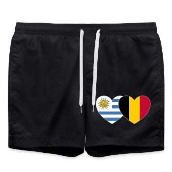 Uruguay Belgium Flag Heart - Swim Trunks - black - Front - AI Model Male 185 light (185cm)