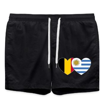 Belgien Uruguay Flagge Herz - Badeshorts - Schwarz - Vorne - AI Model Male 185 light (185cm)
