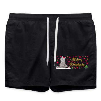 Iconic Wolf Christmas, MÄHrry Christmähs Stern - Swim Trunks - black - Front - AI Model Male 185 light (185cm)