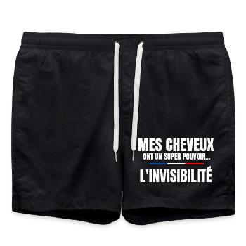 homme humour, cheveux, super pouvoir, chauve - Short de bain - noir - Devant - AI Model Male 185 light (185cm)