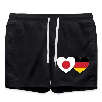 Japan Deutschland Flagge Herz - Badeshorts - Schwarz - Vorne - AI Model Male 185 light (185cm)
