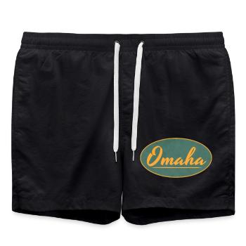 Omaha Vintage Script Emblem - Swim Trunks - black - Front - AI Model Male 185 light (185cm)
