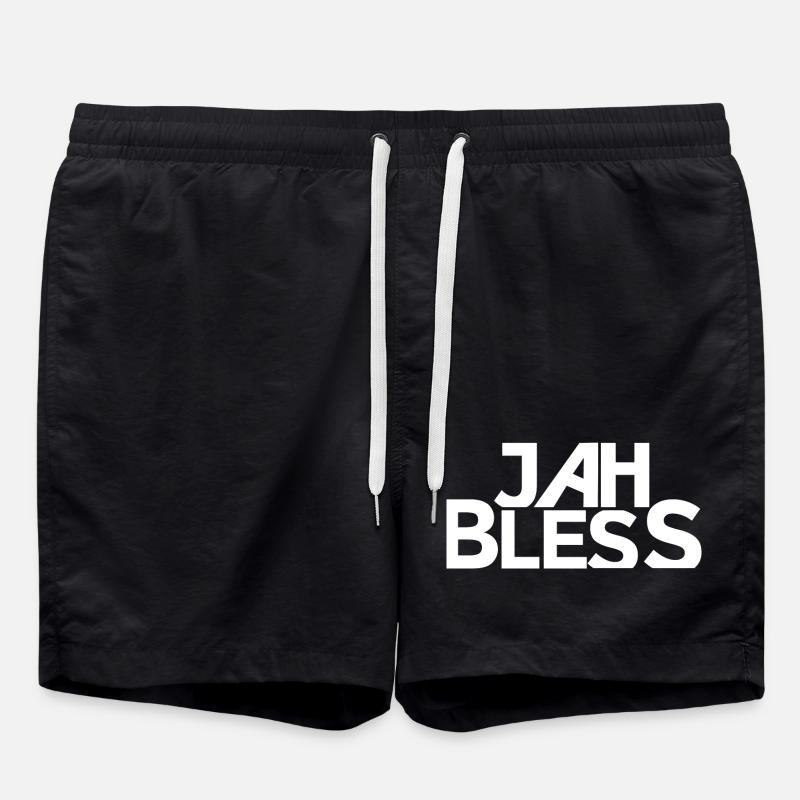 Jah Bless Block Font Design - Swim Trunks - black