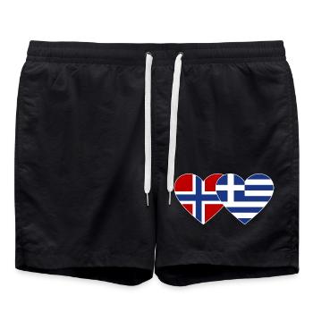 Norwegen Griechenland Flagge Herz - Badeshorts - Schwarz - Vorne - AI Model Male 185 light (185cm)
