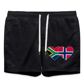 South Africa Norway Flag Heart White Outline - Swim Trunks - black - Front - AI Model Male 185 light (185cm)