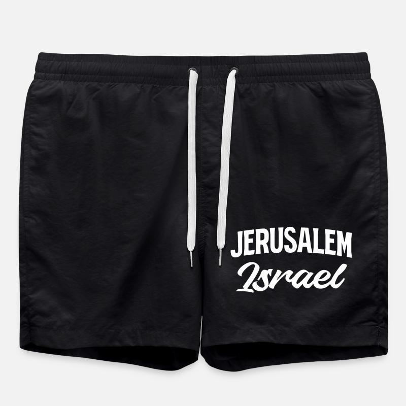 Jerusalem Israel Script Style - Swim Trunks - black