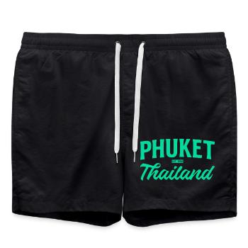 Phuket Thailand Teal Script - Swim Trunks - black - Front - AI Model Male 185 light (185cm)