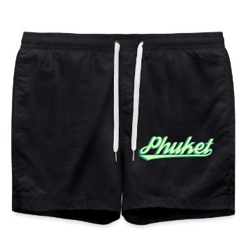 Phuket Retro Coastal Script - Swim Trunks - black - Front - AI Model Male 185 light (185cm)