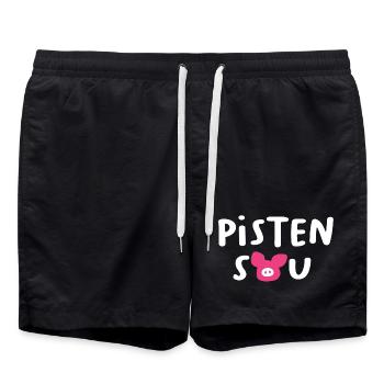 Pistensau Schwein Handschrift Après-Ski Skiurlaub - Badeshorts - Schwarz - Vorne - AI Model Male 185 light (185cm)