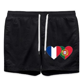 Frankreich Portugal Flagge Herz - Badeshorts - Schwarz - Vorne - AI Model Male 185 light (185cm)