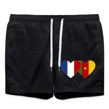 France Cameroon Flag Heart - Swim Trunks - black - Front - AI Model Male 185 light (185cm)