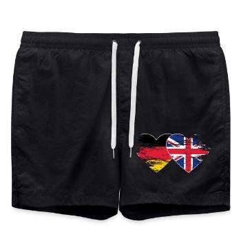 Germany United Kingdom flag used heart - Swim Trunks - black - Front - AI Model Male 185 light (185cm)