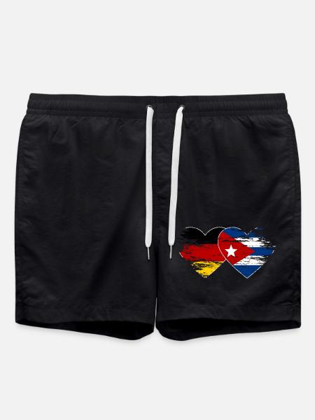 Germany Cuba flag used heart - Swim Trunks - black