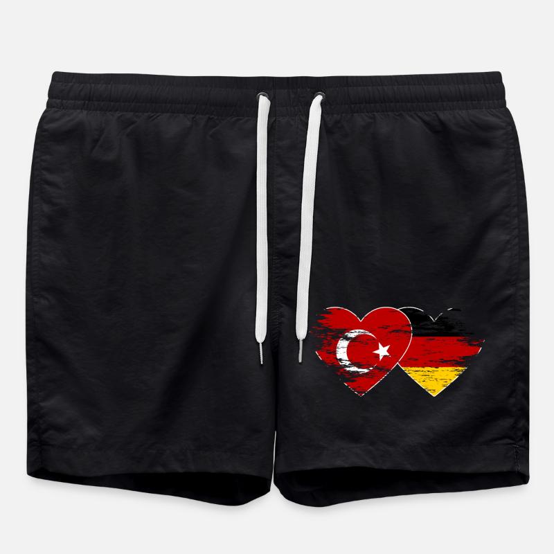 Turkey Germany Flag used heart - Swim Trunks - black