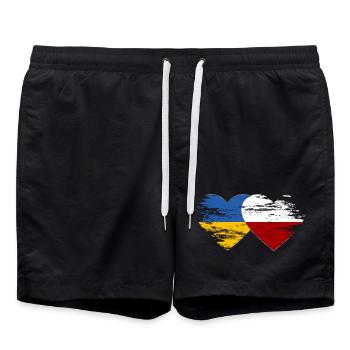 Ukraine Polen Flagge used Herz - Badeshorts - Schwarz - Vorne - AI Model Male 185 light (185cm)