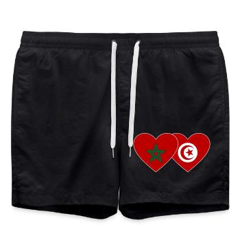 Maroc Tunisie Drapeau Coeur - Short de bain - noir - Devant - AI Model Male 185 light (185cm)