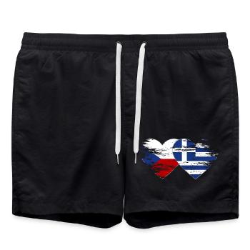 Czech Republic Greece Flag used heart - Swim Trunks - black - Front - AI Model Male 185 light (185cm)
