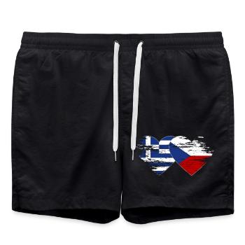 Greece Czech Republic flag used heart - Swim Trunks - black - Front - AI Model Male 185 light (185cm)