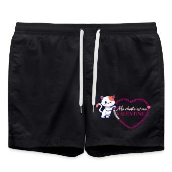 Chat Valentine Coeur Félin - Short de bain - noir - Devant - AI Model Male 185 light (185cm)