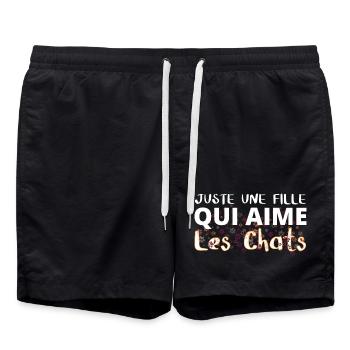 Fille qui aime les chats floral - Short de bain - noir - Devant - AI Model Male 185 light (185cm)