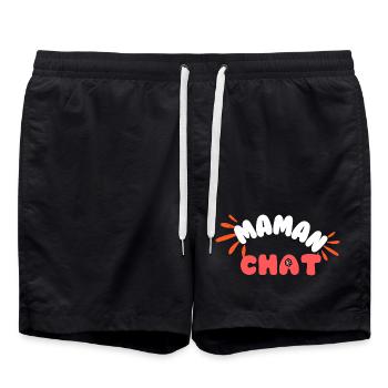 Maman chat: motif doux patte et lettres - Short de bain - noir - Devant - AI Model Male 185 light (185cm)