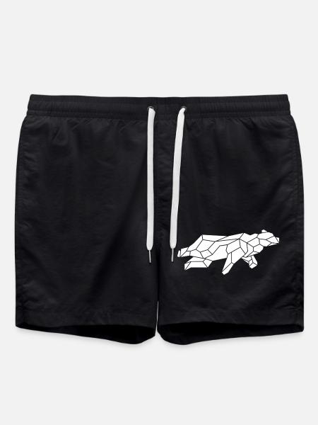 geometric white bear - Swim Trunks - black