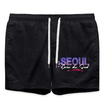 Seoul Skyline Floral Night - Swim Trunks - black - Front - AI Model Male 185 light (185cm)