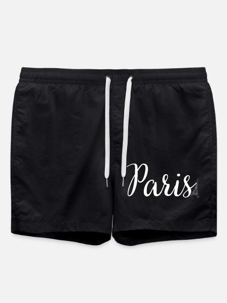 Paris Script with Eiffel Silhouette - Swim Trunks - black