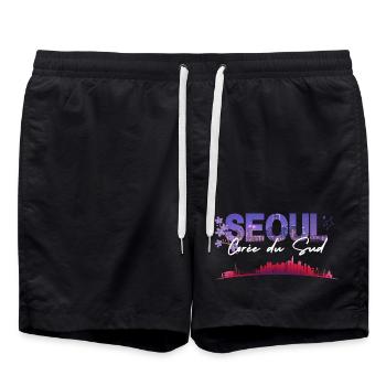 Seoul Night Skyline Floral - Swim Trunks - black - Front - AI Model Male 185 light (185cm)