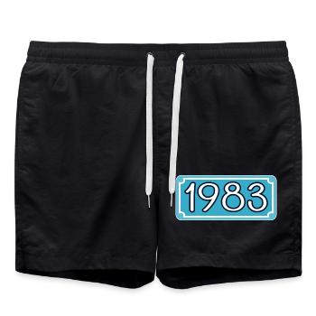 Year of birth 1983 - Lettering year 83 - Swim Trunks - black - Front - AI Model Male 185 light (185cm)