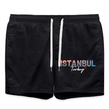 Istanbul Skyline Script Turkey - Swim Trunks - black - Front - AI Model Male 185 light (185cm)