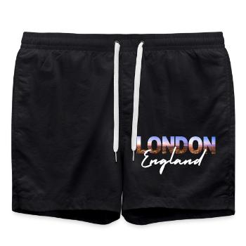London Skyline Script England - Swim Trunks - black - Front - AI Model Male 185 light (185cm)