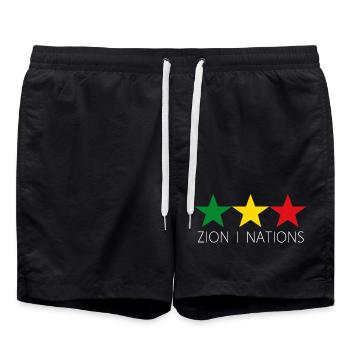 ZION I NATION - Reggae Rasta Roots Stars - Badeshorts - Schwarz - Vorne - AI Model Male 185 light (185cm)