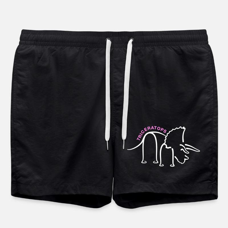 Dinosaur Triceratops Dino Line Graphic - Swim Trunks - black