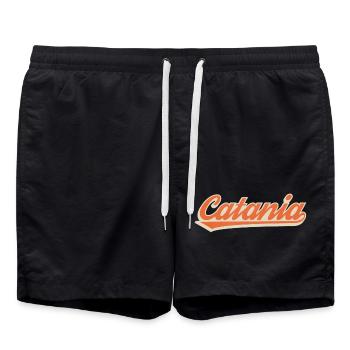 Catania Retro Lettering in Orange - Swim Trunks - black - Front - AI Model Male 185 light (185cm)