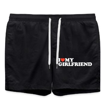 I love my girlfriend Herz Shirt - Badeshorts - Schwarz - Vorne - AI Model Male 185 light (185cm)
